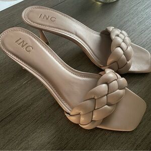 INC Nude Taupe Braided Kitten Heel Sandal